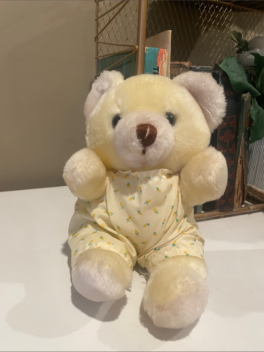 Yellow Plush Bear in Yellow Floral Outfit -country Bear